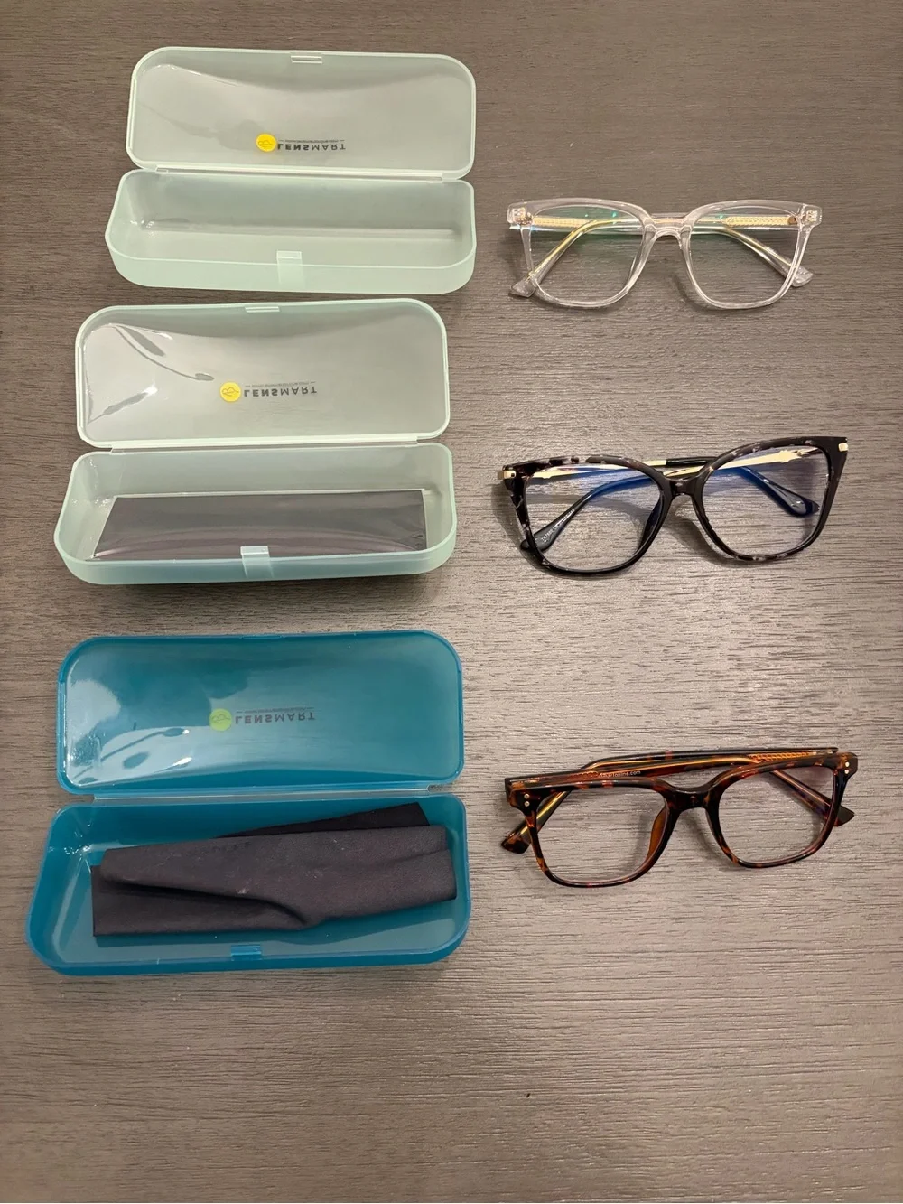 Lensmart Clear, Tortoiseshell & Black Preceiption Glasses Trio with Cases
